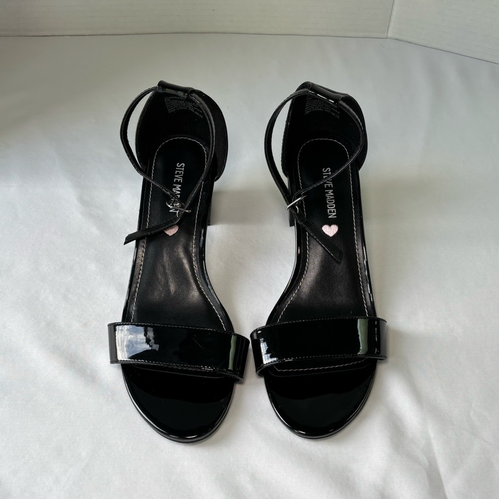 Steve Madden JCarrson Sandal Big Girls 6 Women’s 8 Black Patent Leather Heel